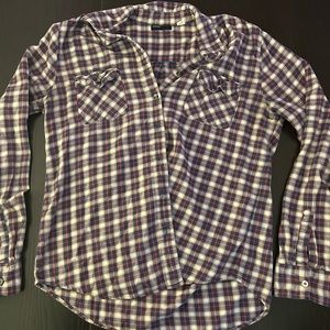 Urban Outfitters Long-Sleeve Flannel Shirt Size L Purple / White